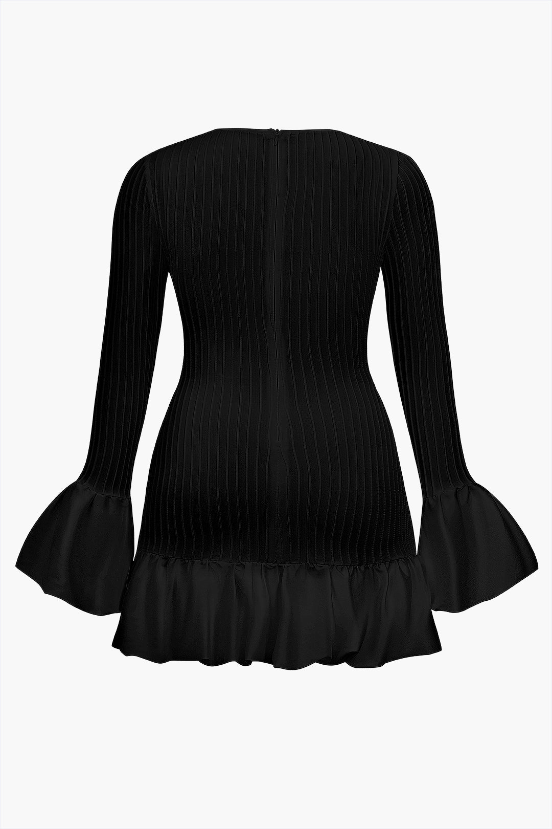 Plus Size Bell Sleeve Ruffle Hem Ribbed Klänning