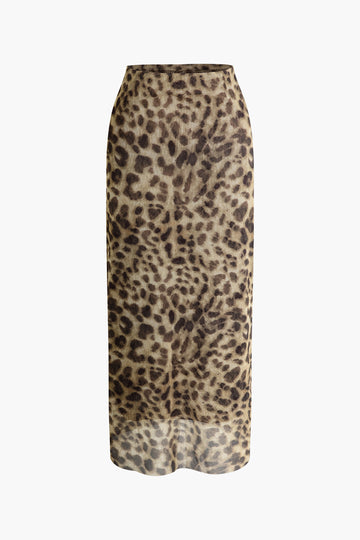 Leopard Print Mesh Maxi Skirt