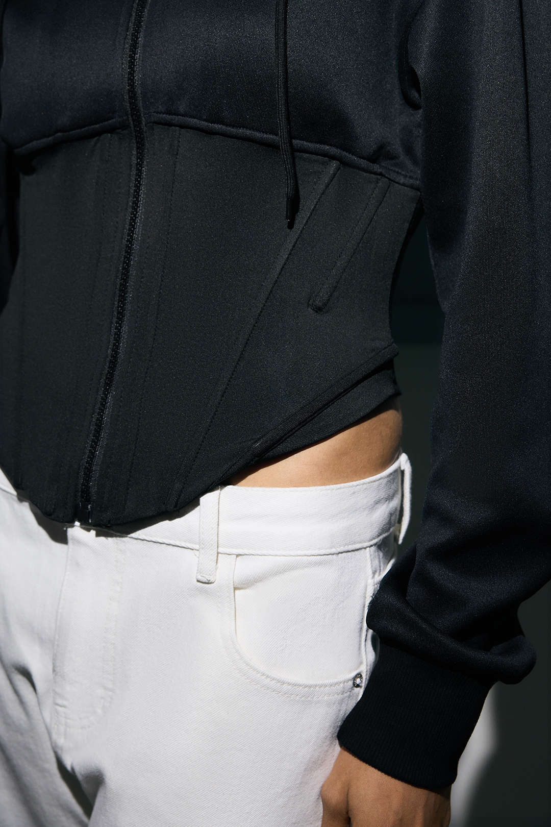 Zipper Drawstring Corset Hoodie