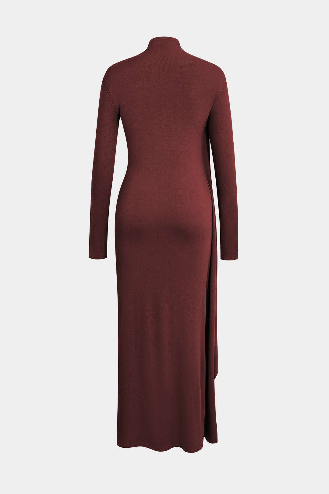 Mock Neck Wrap Ruched Long Sleeve Slit Maxi Kleid