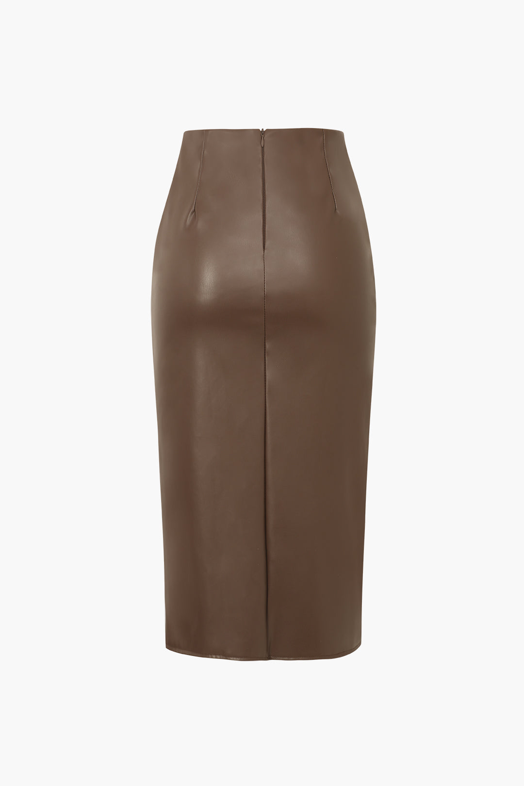 Faux Leather Wrap Ruched Midi Skirt