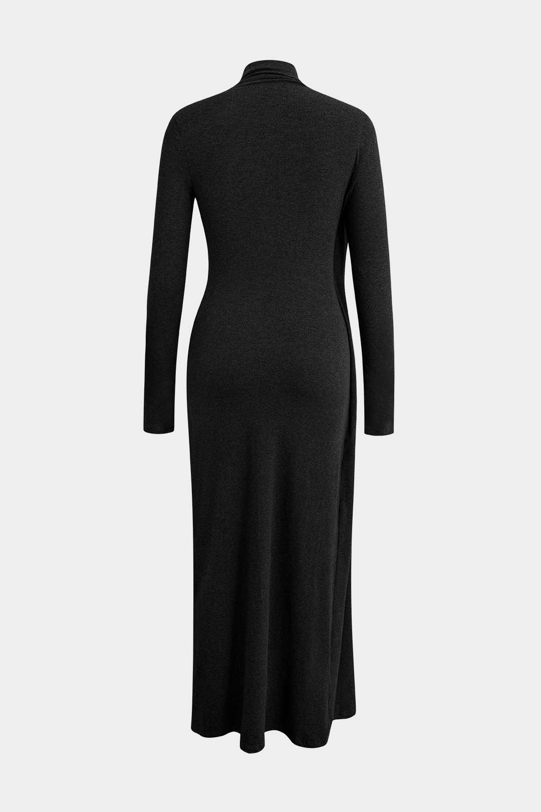 Mock Neck Wrap Ruched Long Sleeve Slit Maxi Kleid