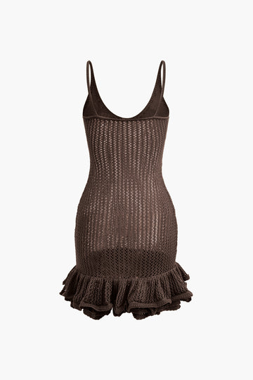 Open Knit Ruffle Hem Cami Mini Dress