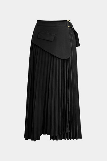 Solid Asymmetrical Pleated Skirt