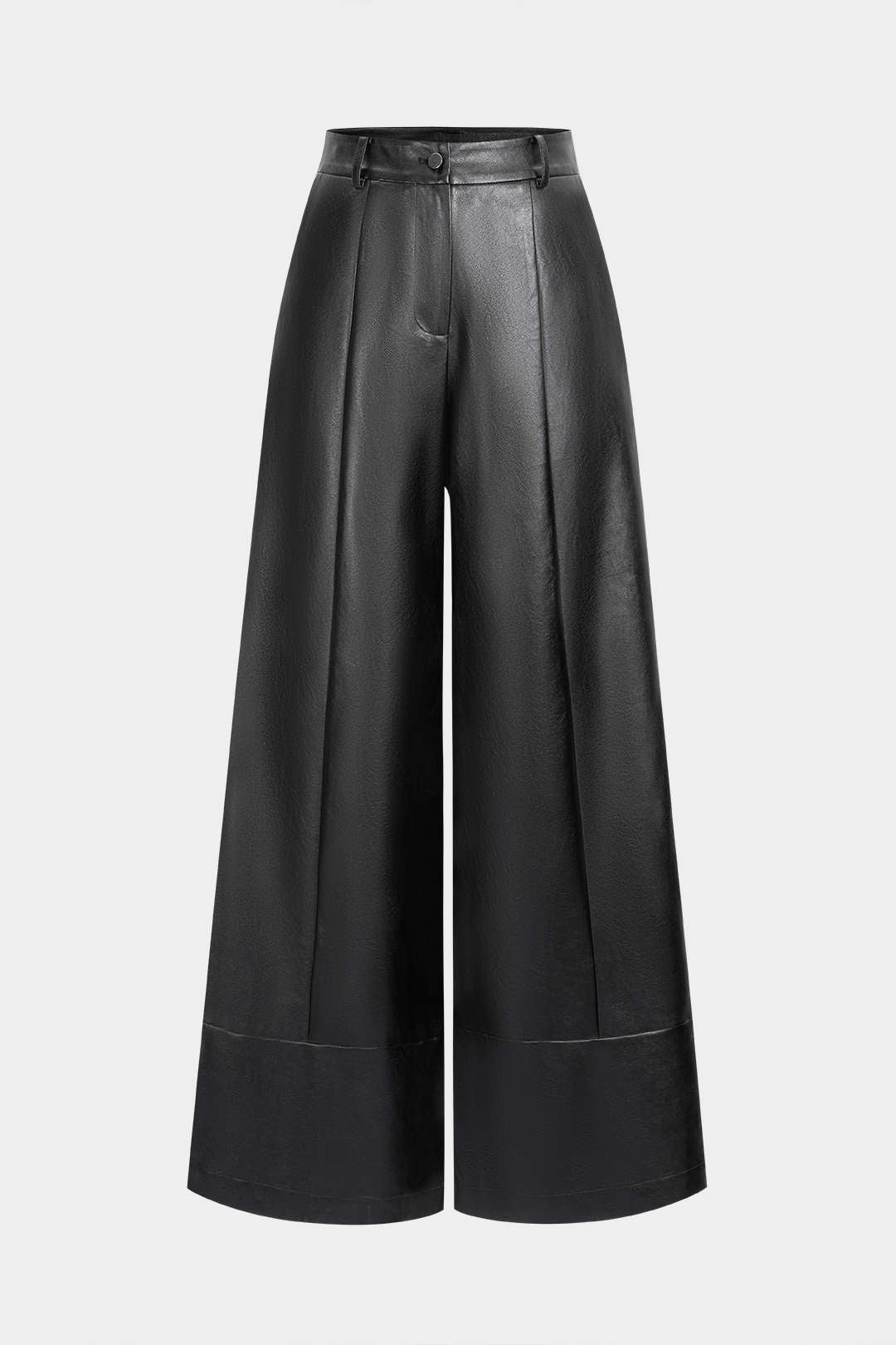 Faux Leather Button Wide Leg Pants
