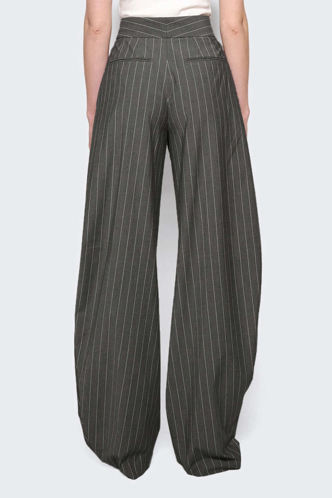 Stripes Print Ruched Barrel Trousers