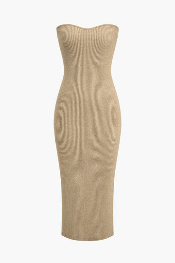 Ribbed Knit Strapless Midi Dress And Bolero Set