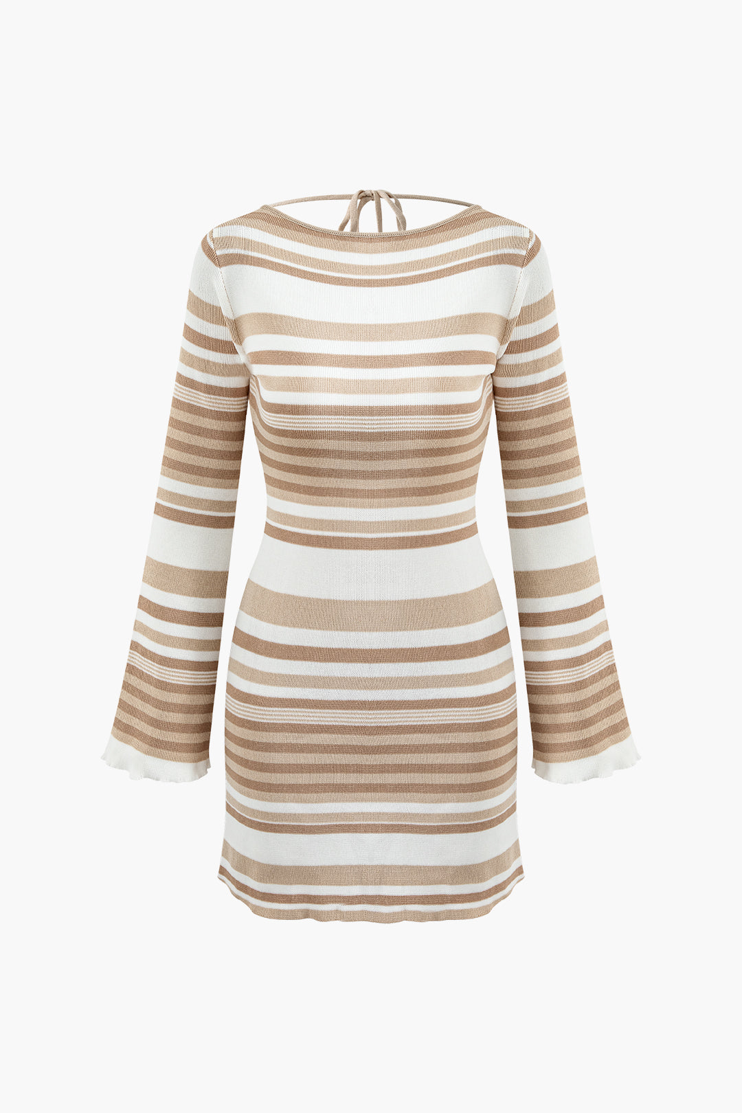 Stripe Backless Bell Sleeve Knit Mini Dress