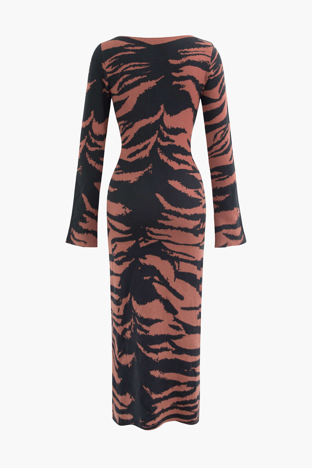 Tiger Print Round Neck Side Cut Out Knit Maxi Dress