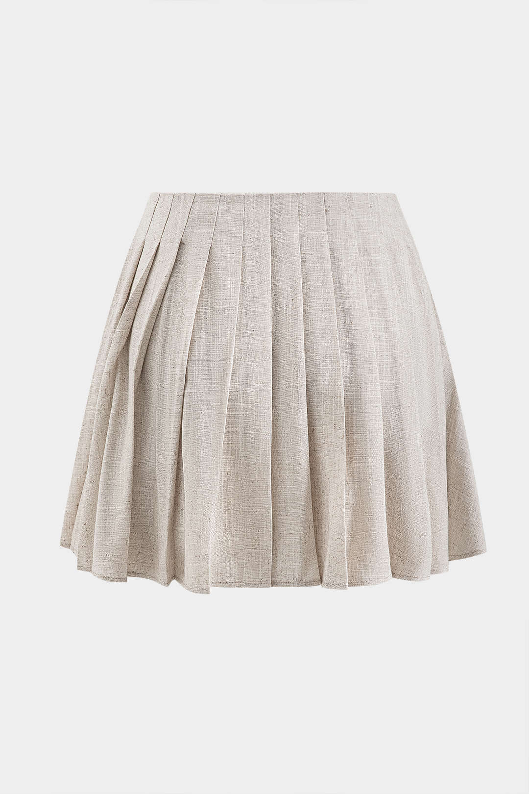 Faux Leather Linen High Waist Pleated Patchwork Skirt