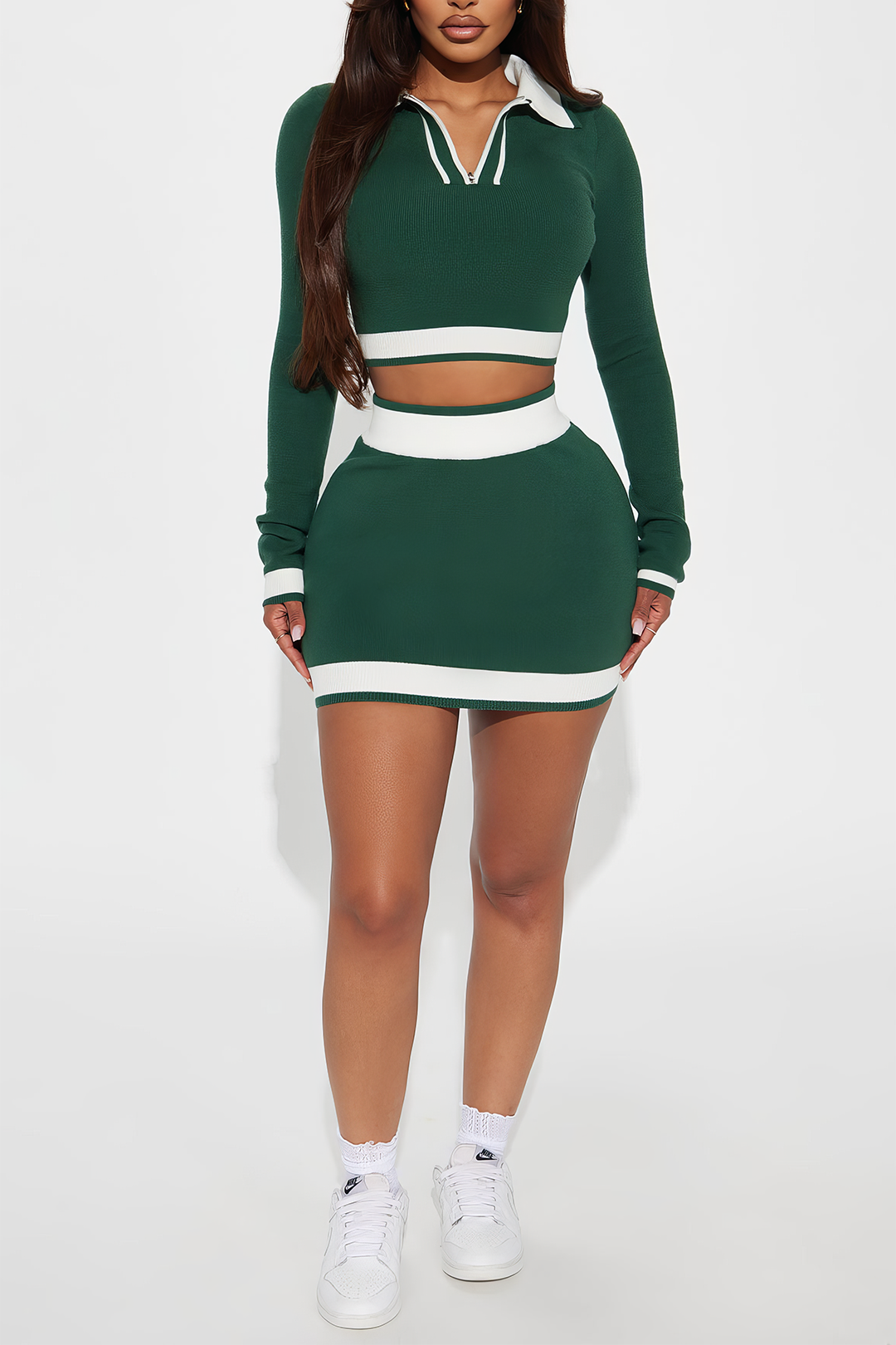 Basic Knit Contrast Skirt Set