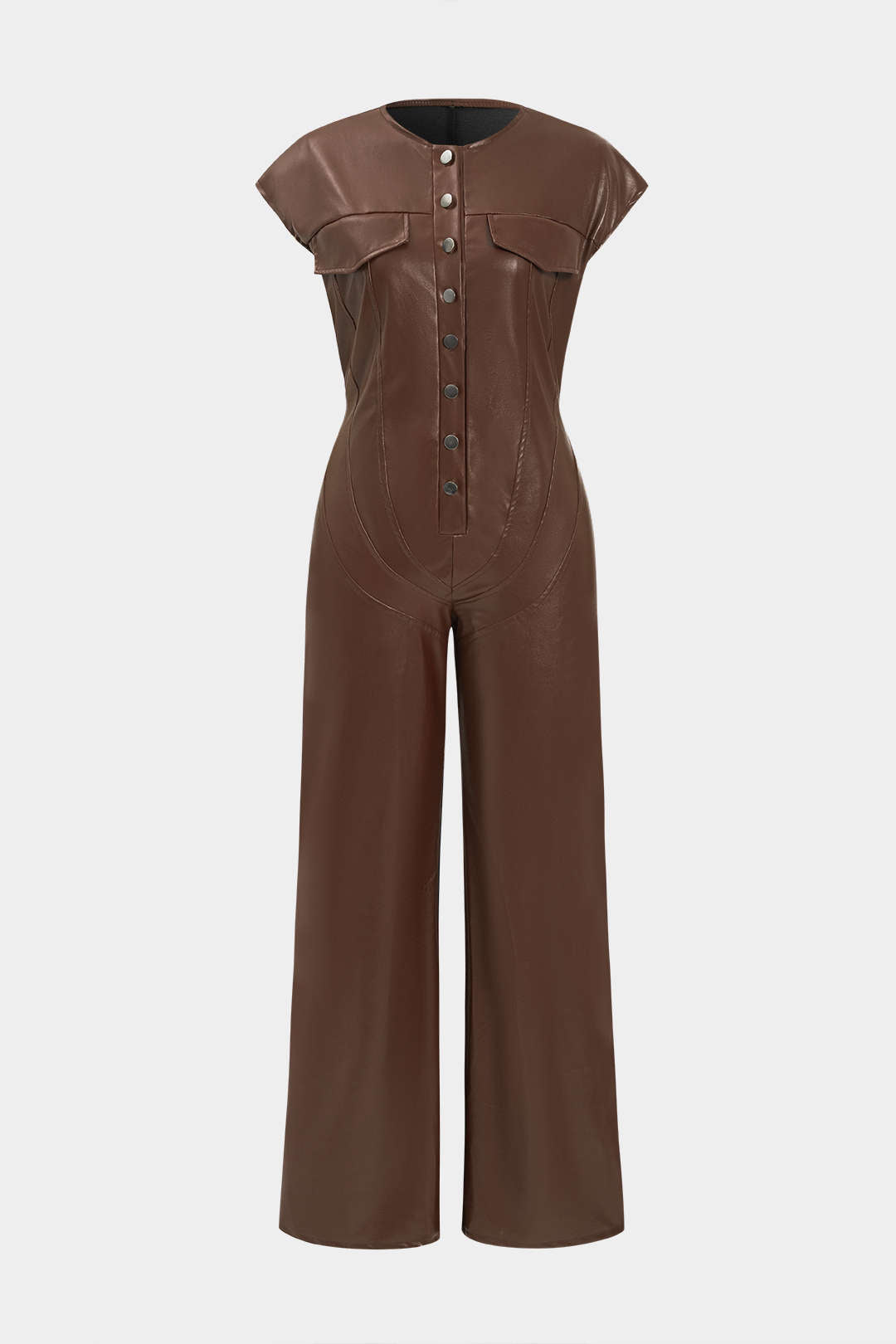 Faux δερμάτινο κουμπί jumpsuit