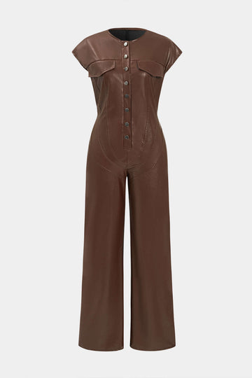 Faux δερμάτινο κουμπί jumpsuit