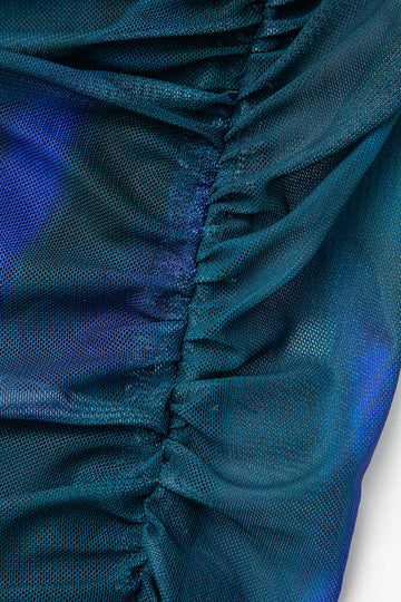 Abstract Print Mesh Ruched Cami Midi Dress