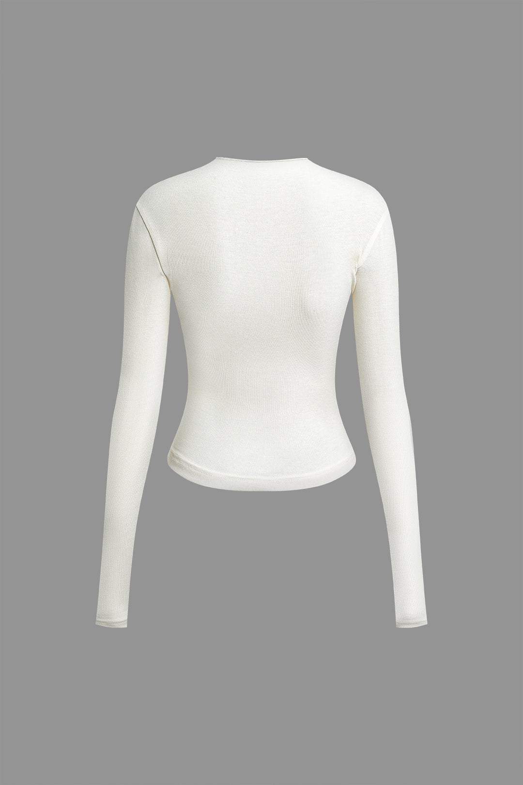 Solid Round Neck Long Sleeve Ruched Top