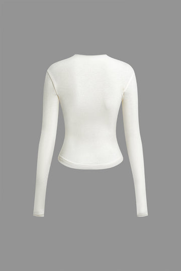 Solid Round Neck Long Sleeve Ruched Top