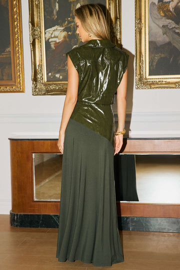 Faux Leather Patchwork Zipper Twist Knot Skirt