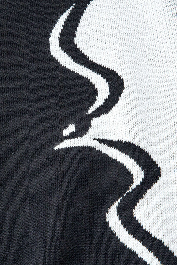 Contrast Face Pattern Long Sleeve Knit Maxi Dress