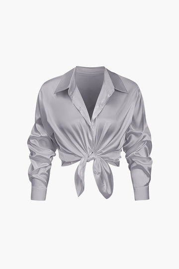 Basic Solid Satin Long-Sleeve Shirts