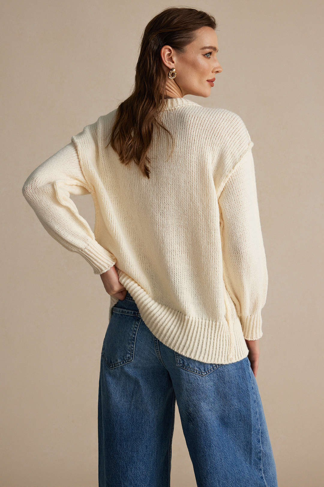 Knit Button Round Neck Long Sleeve Cardigan