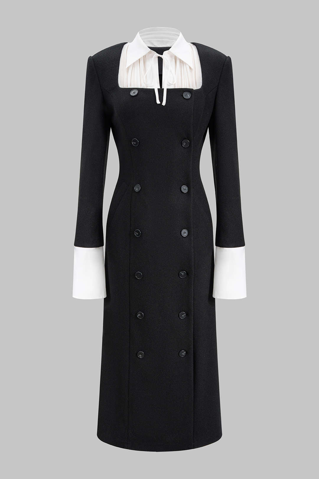 Patchwork Double Breasted Long Sleeve Maxi Dress