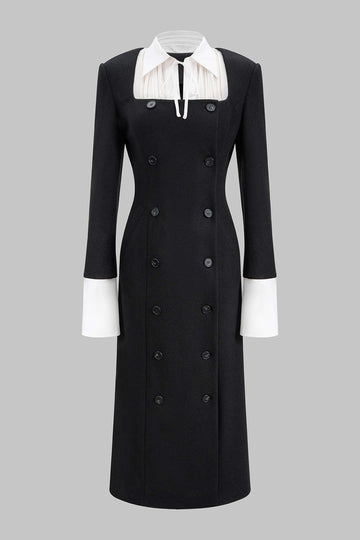 Patchwork Double Breasted Long Sleeve Maxi Dress