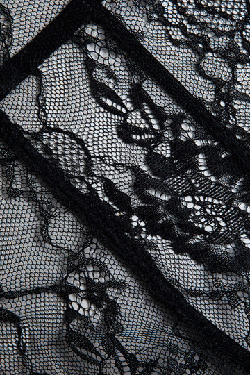 Ditsy Floral Print Lace Trim Corset Långärmad miniklänning