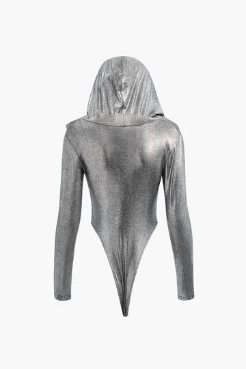 Metallic Hooded Long Sleeve Bodysuit