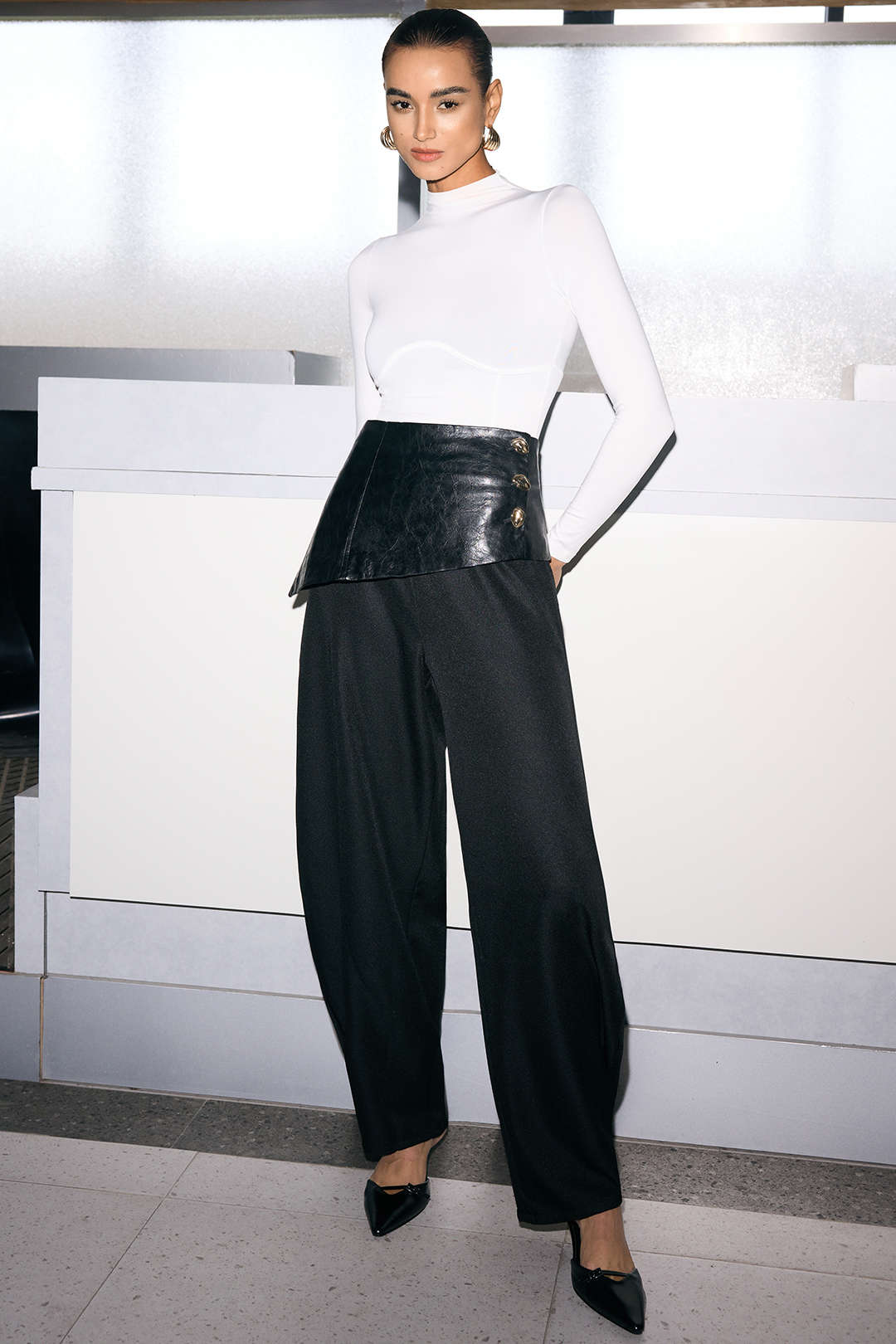 Faux Leather Metallic Asymmetrical Patchwork Trousers