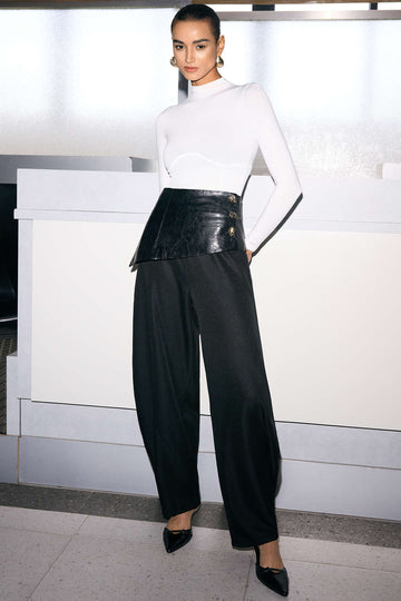 Faux Leather Metallic Asymmetrical Patchwork Trousers