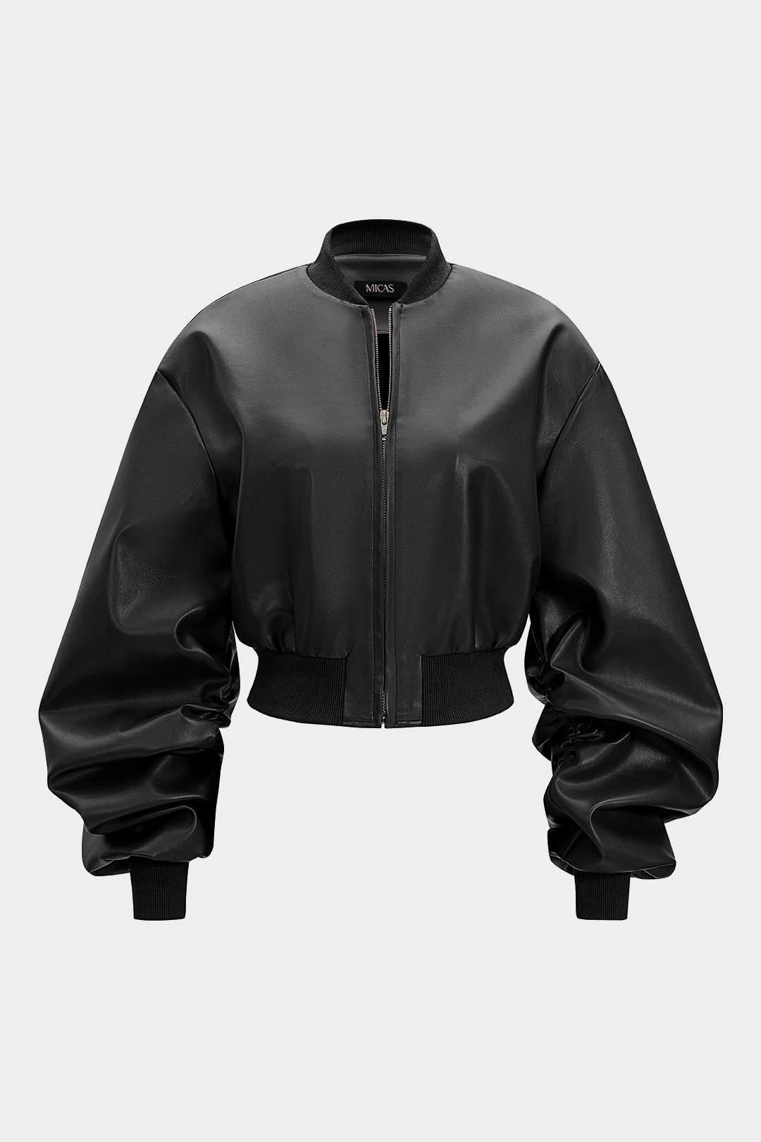 Faux Leather Patchwork Ribbed Jacket