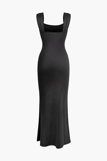 Square Neck Ruched Sleeveless Maxi Dress
