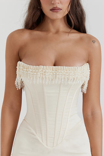 Pearl Braided Eyelet Corset Midi Dress