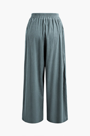 Solid Pleated Wide Leg Pants