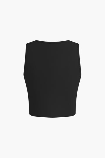 Basic Solid Crop Tank Top And Split Skirt Set