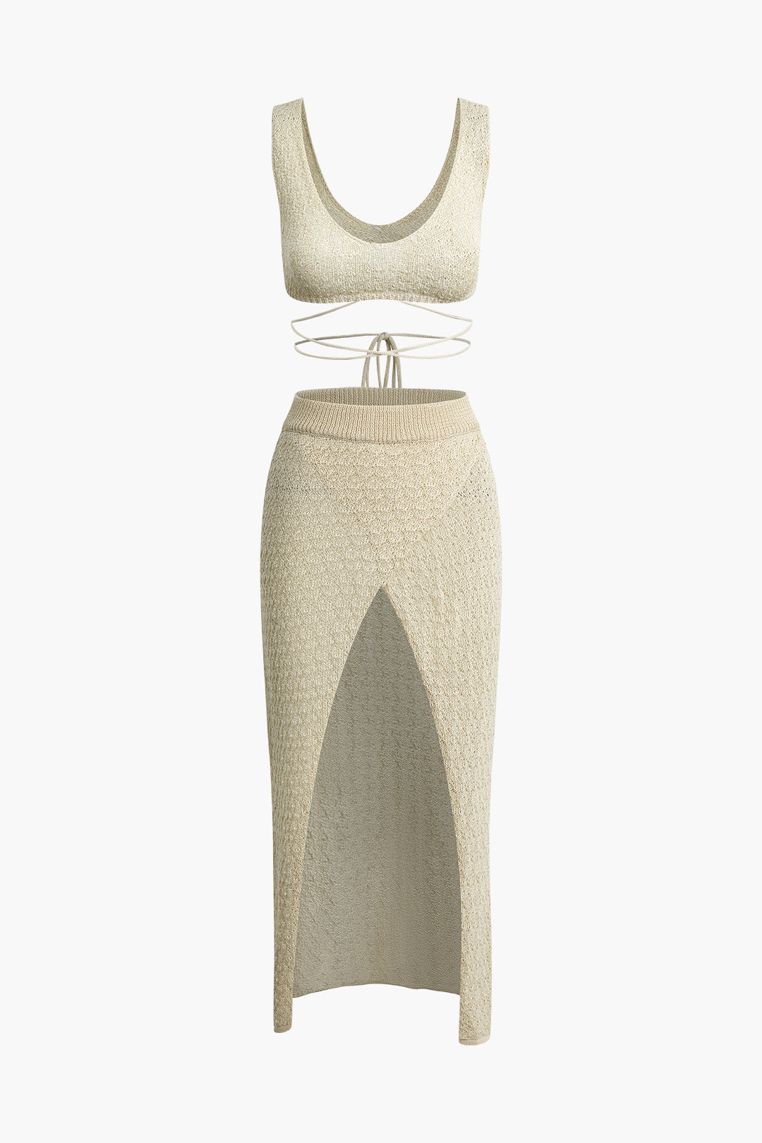 V-neck Crop Knit Tank Top And Split Skirt Set