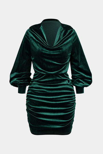 Draped Cowl Neck Velvet Long Sleeve Mini Dress Micas Draped Cowl Neck Velvet Long Sleeve Mini Dress Micas