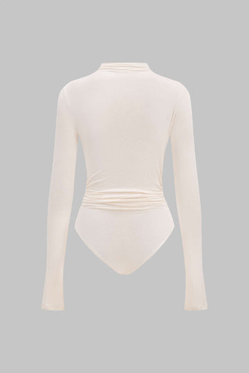 Asymmetrical Button Ruched Long Sleeve Bodysuit