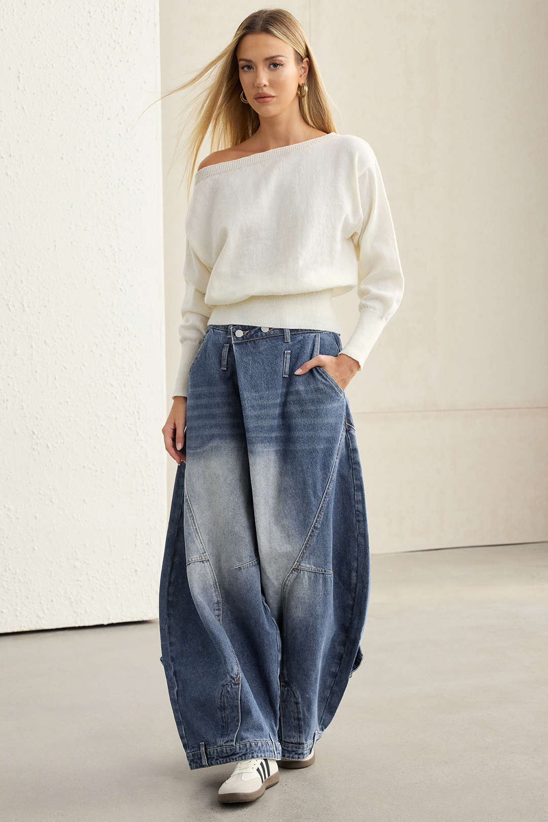 Denim Washed High Waist Barrel Jeans