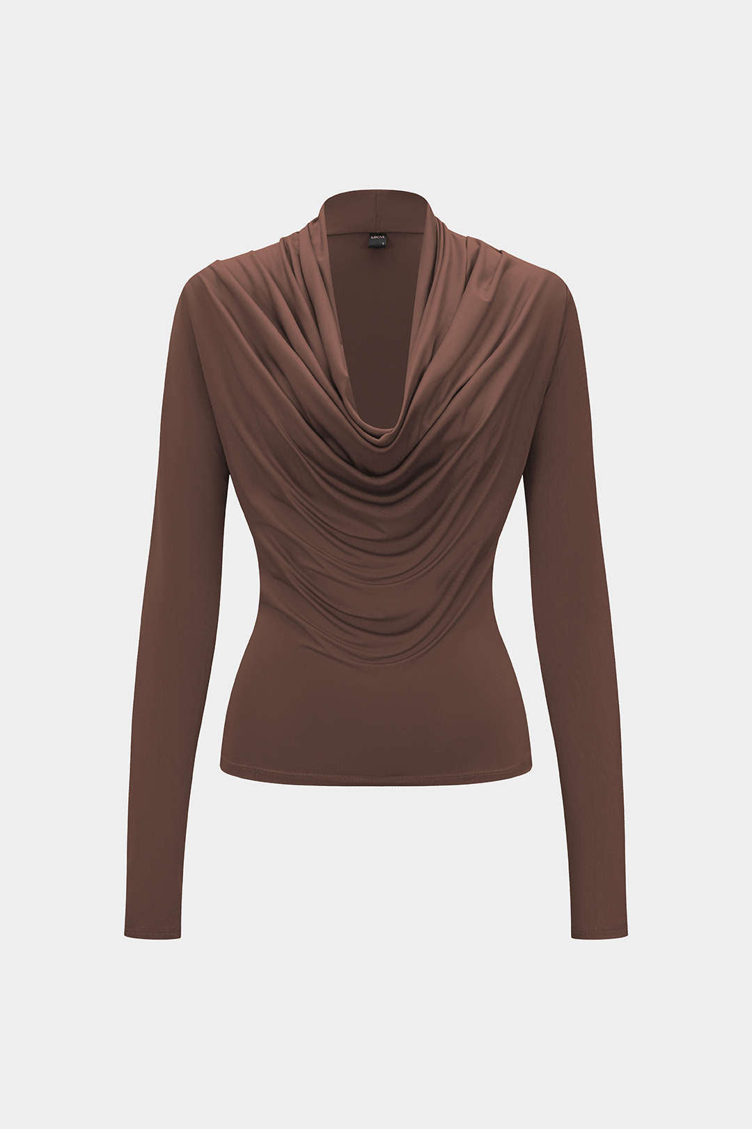 Ruched Draped Cowl Neck Long-Sleeve Top