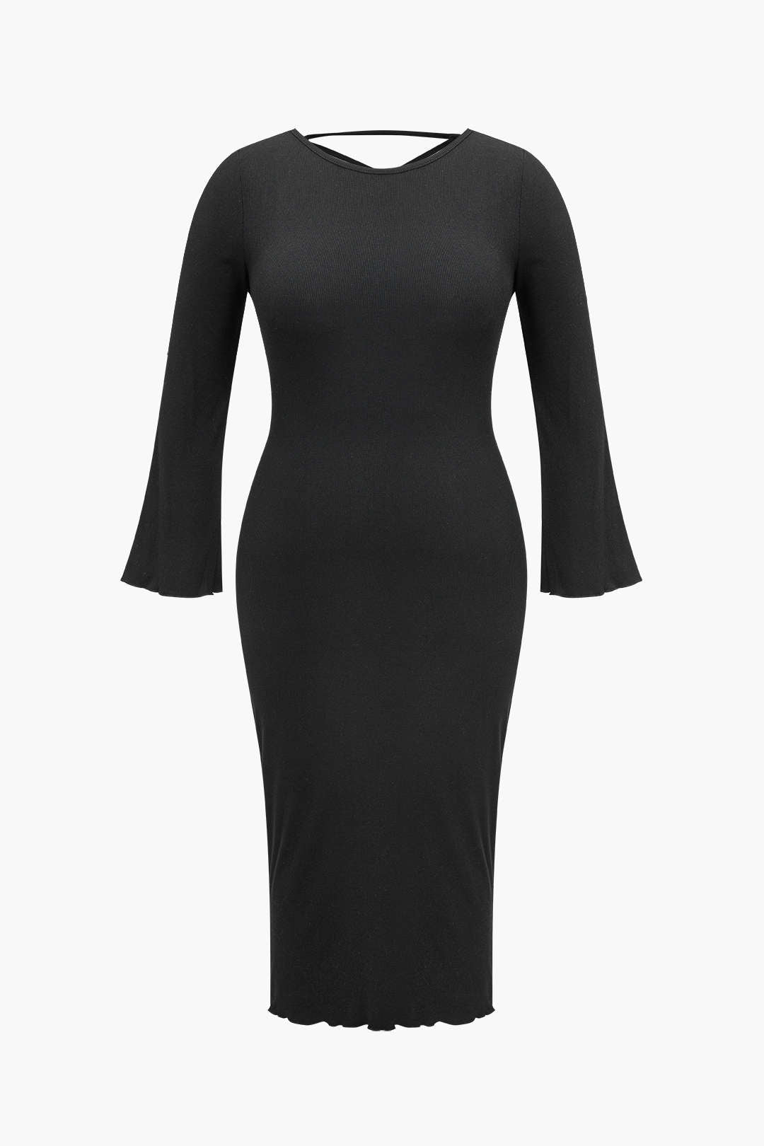 Plus Size Solid Knit Backless Tie Back Midi Dress