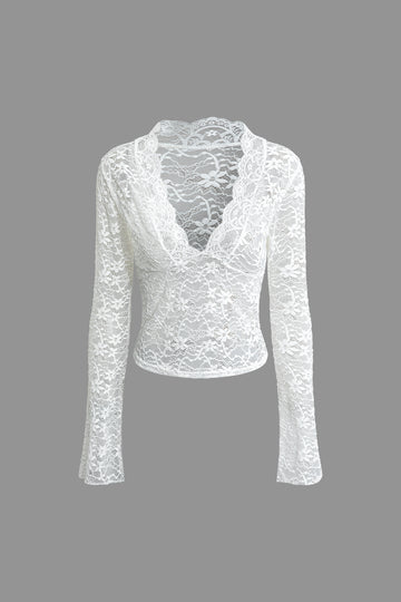 Lace V-neck Long Sleeve Top