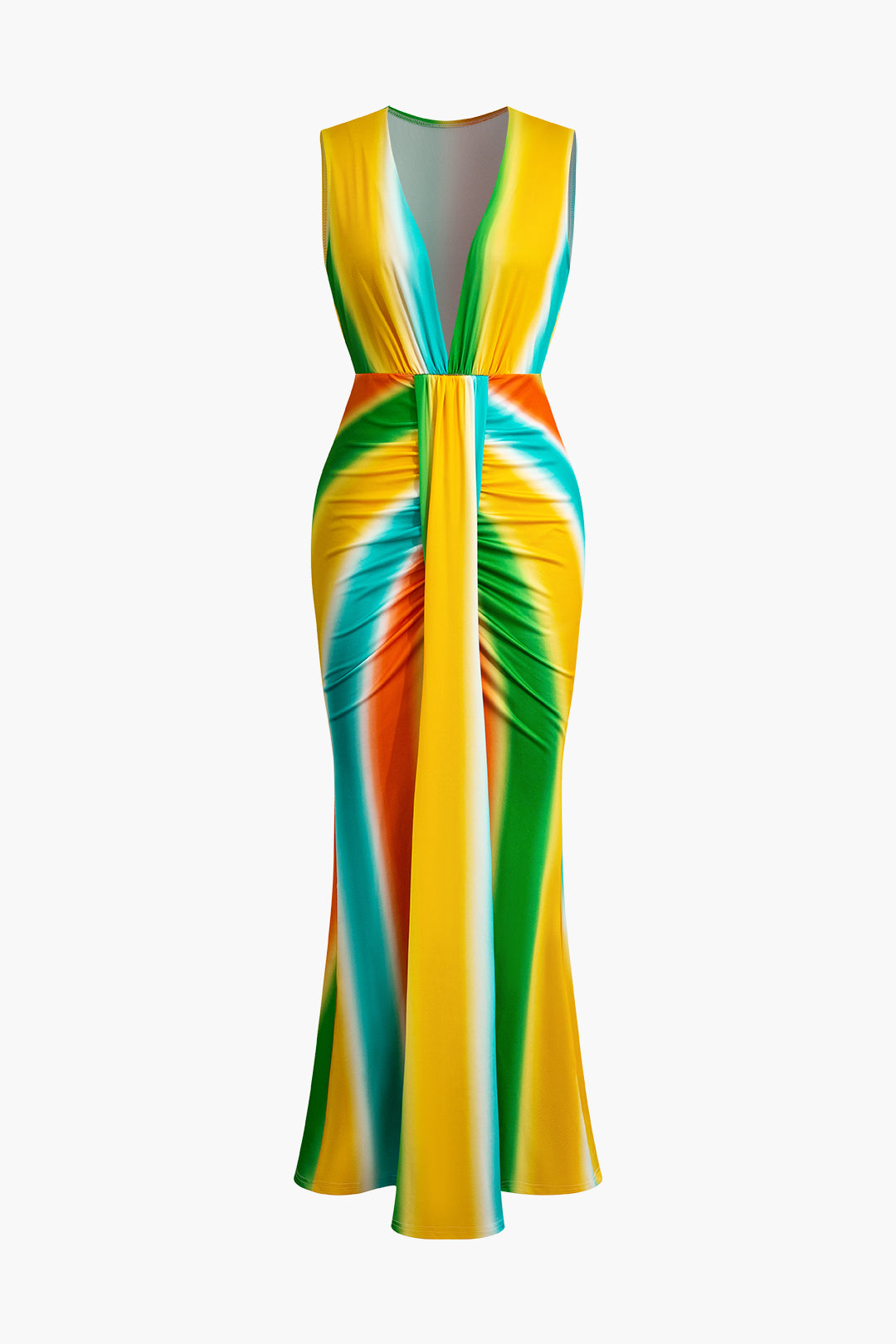 Color Block Sleeveless V-Neck Maxi Dress