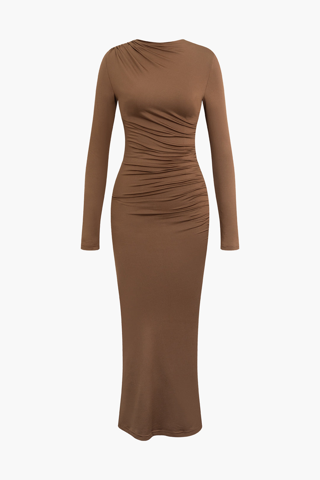 Solid Ruched Long Sleeve Maxi Dress