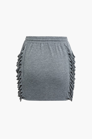 Solid Fringe Mini Skirt