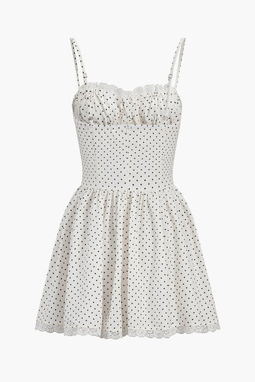 Polka Dot Pleated Slip Mini Dress
