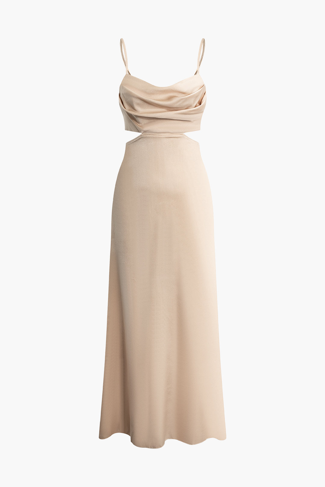 Solid Satin Cowl Neck Cut Out Slip Maxi Dress