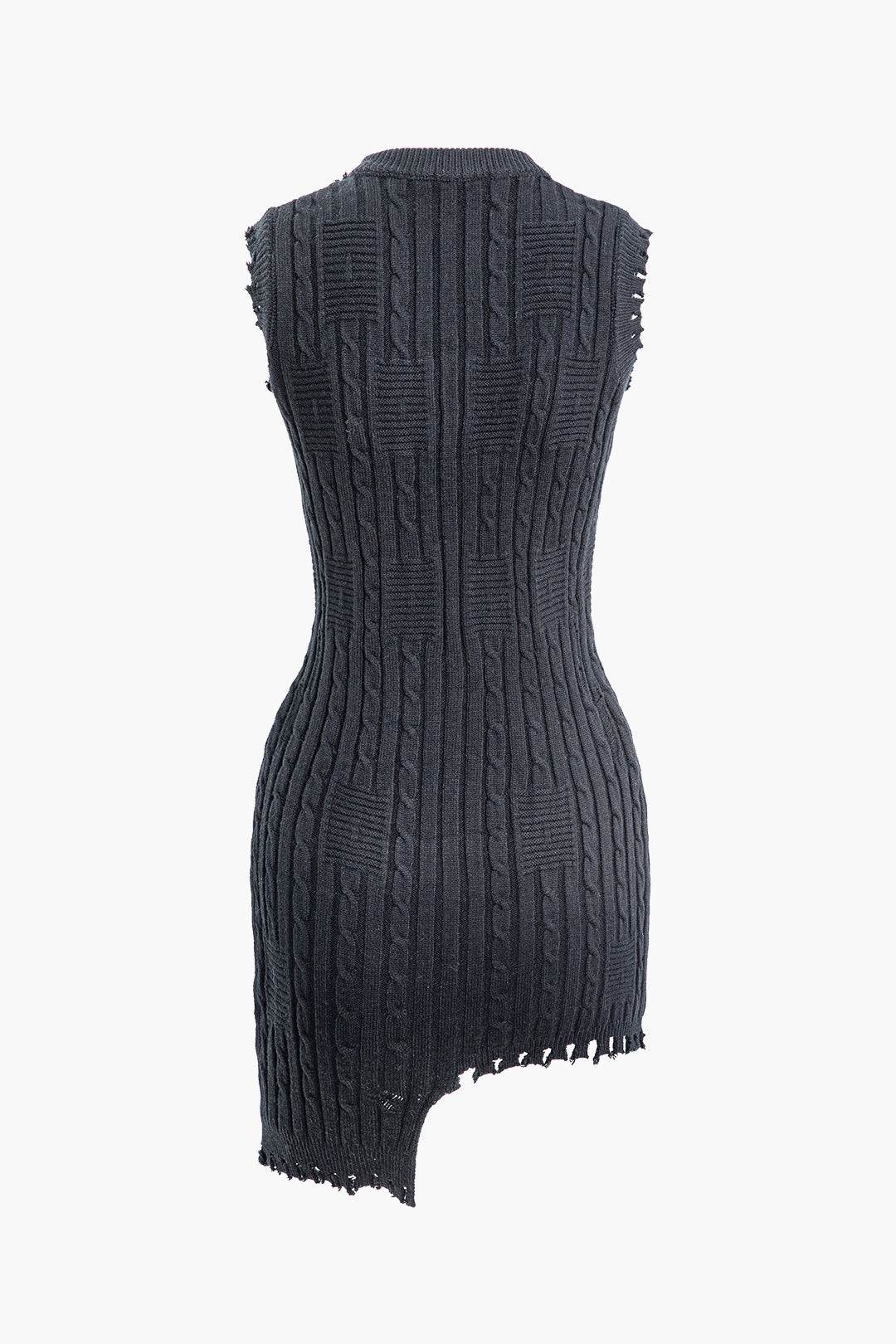Asymmetrical Round Neck Short Sleeve Cable Knit Mini Dress