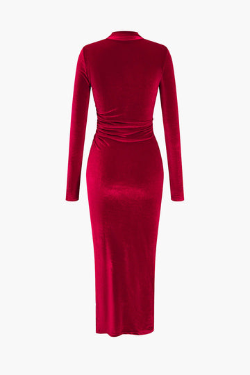 Velvet Slit Long Sleeve Midi Dress