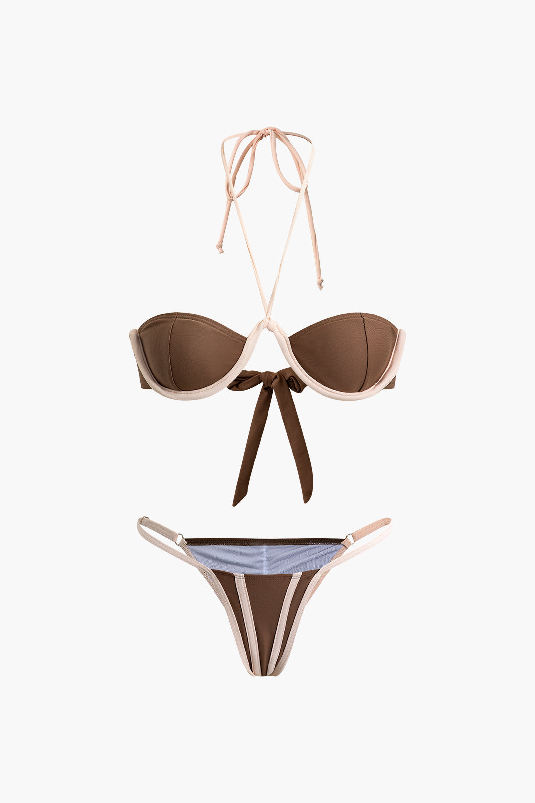 Contrast Tie Halter Bikini Set